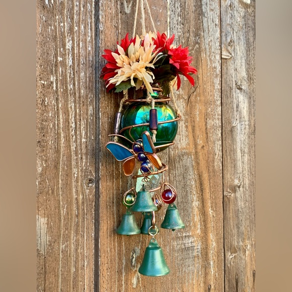 NEW! Rainbow Stained Glass Wind Chime Sun Catcher Butterfly Vase Mobile - Picture 11 of 13